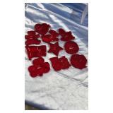 10 Vintage Red Plastic Cookie Cutters -Made in USA