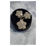 Sterling & Clear Stone Flower Shaped Earrings &