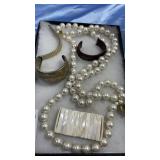 Large 3 Strand Pearl Like Necklace, Shell Bracelet