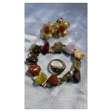 Bracelet w/ Semi Precious Stones, Leaf Ring & Bracelet w/ Semi Precious Stones, Leaf Ring &