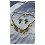 Gold Toned Butterfly Necklace, Crystal Clip on