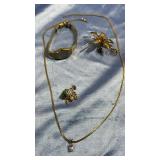 Gold Toned Flower Pin, Pendant w/ 2 Stones, CZ Gold Toned Flower Pin, Pendant w/ 2 Stones, CZ