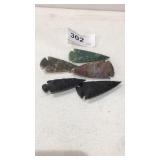 5 Stone Arrow Heads Different Rocks