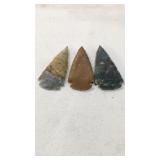 3 Stone Arrow Heads Different Rocks  3" Long