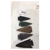 5 Stone Arrow Heads Different Rocks