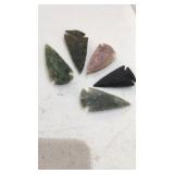 5 Stone Arrow Heads Different Rocks