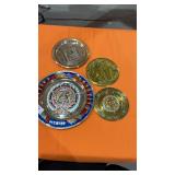 4 Metal Decorative Wall Plates- Aztec, Mexico etc