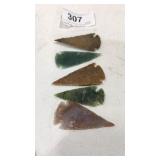 5 Stone Arrow Heads Different Rocks