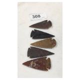 5 Stone Arrow Heads Different Rocks