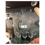 Vtg Glass Decanter W/ Green Glass