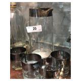 Silver Band on Glass Pitcher and 4 Glasses