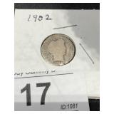 1902 Barber Dime .9 Sliver,  Very Rare