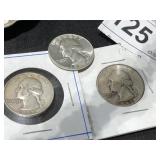 3 Silver Washington Quarters 1961, 1942, 1964