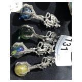4 Dragon Claw Pendants w/ Colored Stones