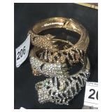 Gold & Silver Toned Rhinestone Tiger Cuffs