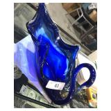 Large Art Glass Blue Swan Dish
