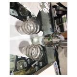 Vtg Set 7 Glass W/Silver Rim Decanter Set