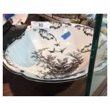 Bowl W/Blk & White Ducks, Chickens Ect