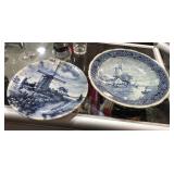 Delft & Belgium 2 Blue Plates w/ Windmills