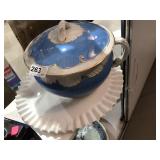 Large White Glass Platter and Covered Chamber Pot