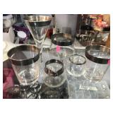 Vtg 12 Piece Misc Glass Silver Rimmed Glasses +