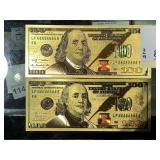 2 -2009 $100  Faux Note Dipped in 24k Gold