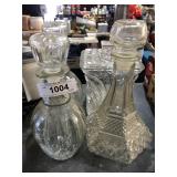 3 Glass Ship Decanters , 1 Glass Lidded Jar