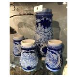 Large German Pitcher & 3 Mugs