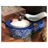 Bombay Blue & White w/ Silver Trim Cream & Sugar