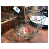 Orrefors 8 Sided Bowl w/ Red Flowers & Paper Label
