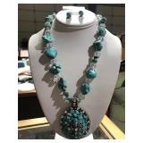 Blue, Clear & Rhinestone Cross Necklace & Earrings