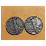 2 - Walking Liberty Silver Half Dollars 1942, 1945