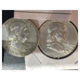 2 Silver Ben Franklin Half Dollars -1962 D, 1963