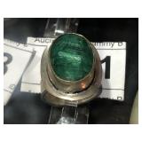 Sterling Ring w/ Green Glass Stone sz 8.75