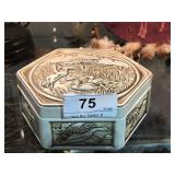 Ceramic Storage Box w/ Duck Pictures Avon 1980