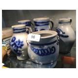 5 Pieces Blue Stoneware Pottery