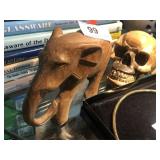 Wood Carved Elephant and Skull