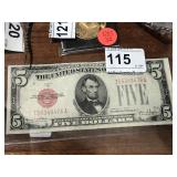 1928 F $5 Note Red Seal "No Motto"