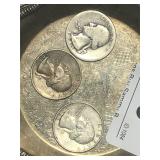 3 Silver Quarters -  1943 D, 1951 D, 1962 D