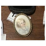 Gold Toned Oval Child Picture on Pin / Pendant