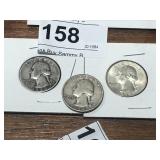 3 Silver Quarters - 1934 P, 1943 P, 1964 D