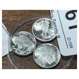 3 - .999 1/10 oz Silver Rounds - (2)Indian Nickels