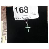 Sterling Mini Cross Pendant w/ Green Stones