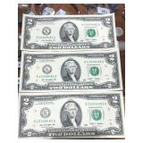3 Consecutive Crisp 2009 $2 Bills
