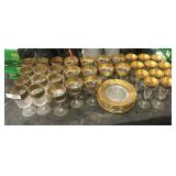 Vtg crystal & gold rim glasses & plates 42 pcs
