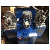 3 Gargoyle Bookends & 3 Sandtimers