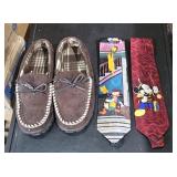 2 Disney Ties and Almost New Slippers sz 8