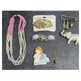 Vintage Beaded Necklace, 4 Fashion Pins, Fashion