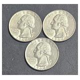 3 Silver Quarters - 1664 P & (2) D