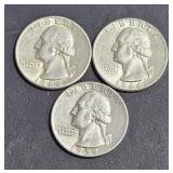 3 Silver Quarters - 1959 D, 1664 P & D